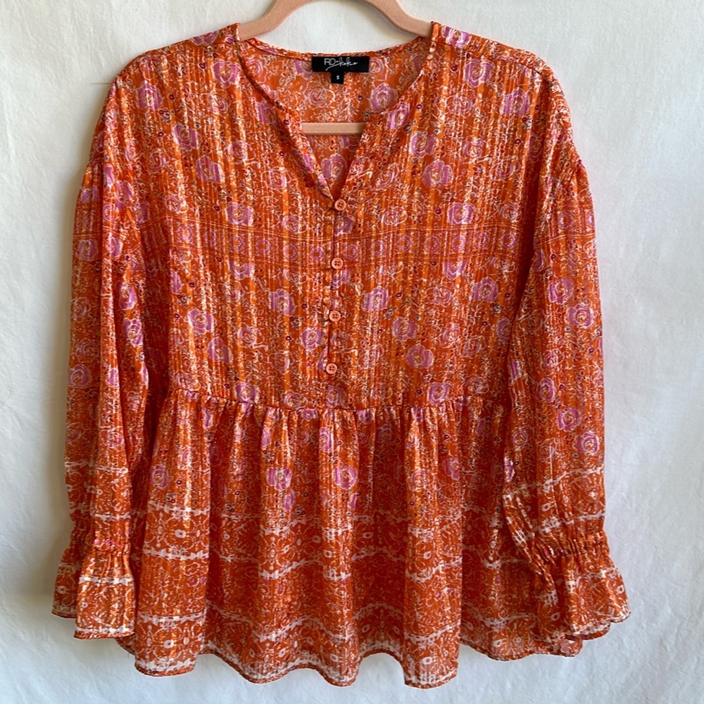 Orange boho oversized blouse, size S